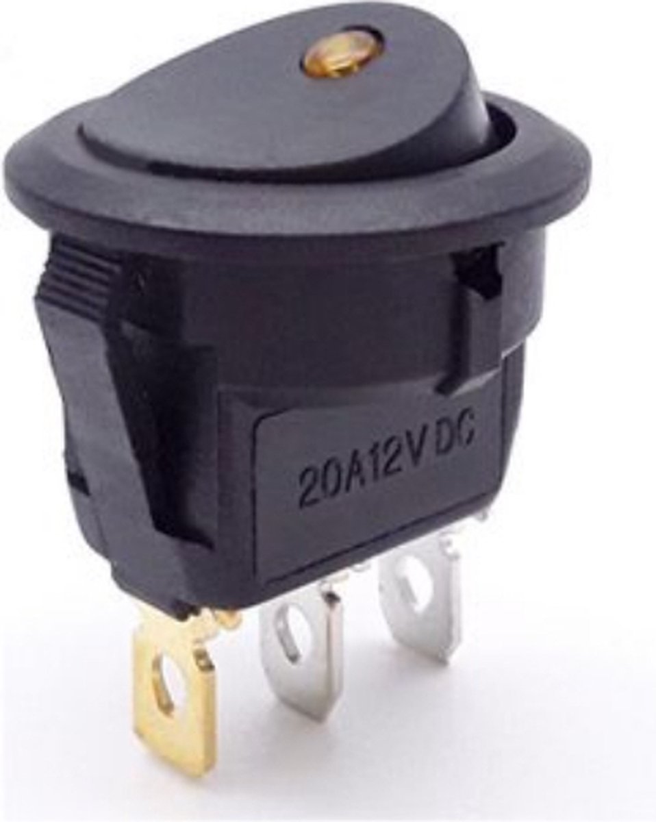 Wipschakelaar - KCD3-12 - 3-pins - Rond - 12V - Max. 20A - LED indicator Geel