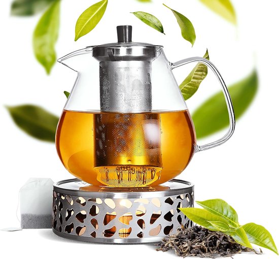 Orion Theepot van borosilicaatglas, hittebestendig met roestvrij Orion Theepot van borosilicaatglas, hittebestendig met roestvrij