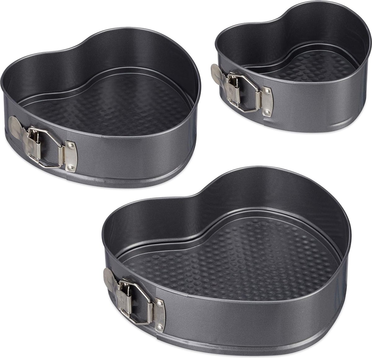 Heart Baking Mould Set of 3 Romantic Cakes & Cakes 3 Sizes Non-Stick Coating Spring Mould Carbon Steel Anthracite