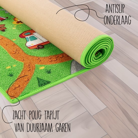 Carpet Studio Hiking Speelkleed - Speelmat 140x200cm - Vloerkleed Kinderkamer - Anti-slip Speeltapijt - Verkeerskleed - Groen van Carpet Studio — afbeelding 3