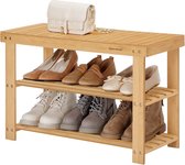 Schoenenrek, schoenenkast met zitbank, bamboe schoenenbank met 3 planken, 70 x 28 x 45 cm, ideaal voor hal, badkamer, woonkamer, hal LBS04N