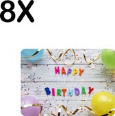 BWK Flexibele Placemat - Happy Birthday met Slingers en Balonnen - Set van 8 Placemats - 35x25 cm - PVC Doek - Afneembaar