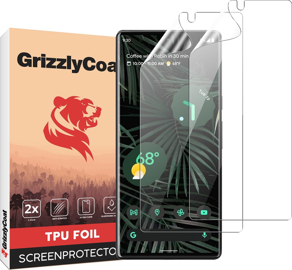 GrizzlyCoat - Screenprotector geschikt voor Google Pixel 6 Pro Hydrogel TPU | GrizzlyCoat Screenprotector - Case Friendly + Installatie Frame (2-Pack)