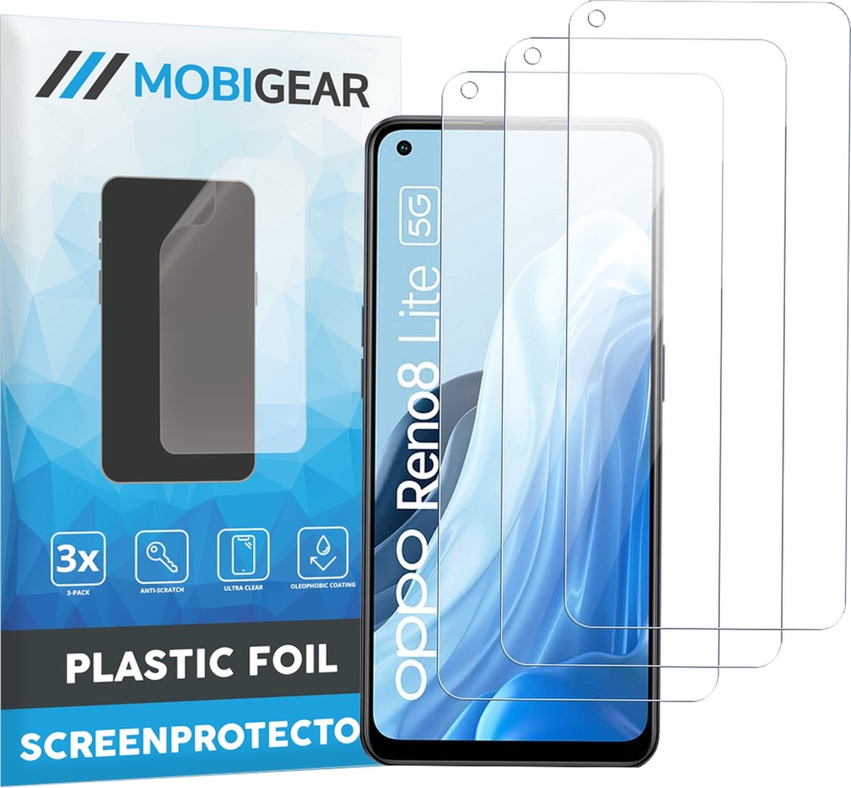 Mobigear Screenprotector geschikt voor OPPO Reno 8 Lite | Mobigear Screenprotector Folie - Case Friendly (3-Pack)