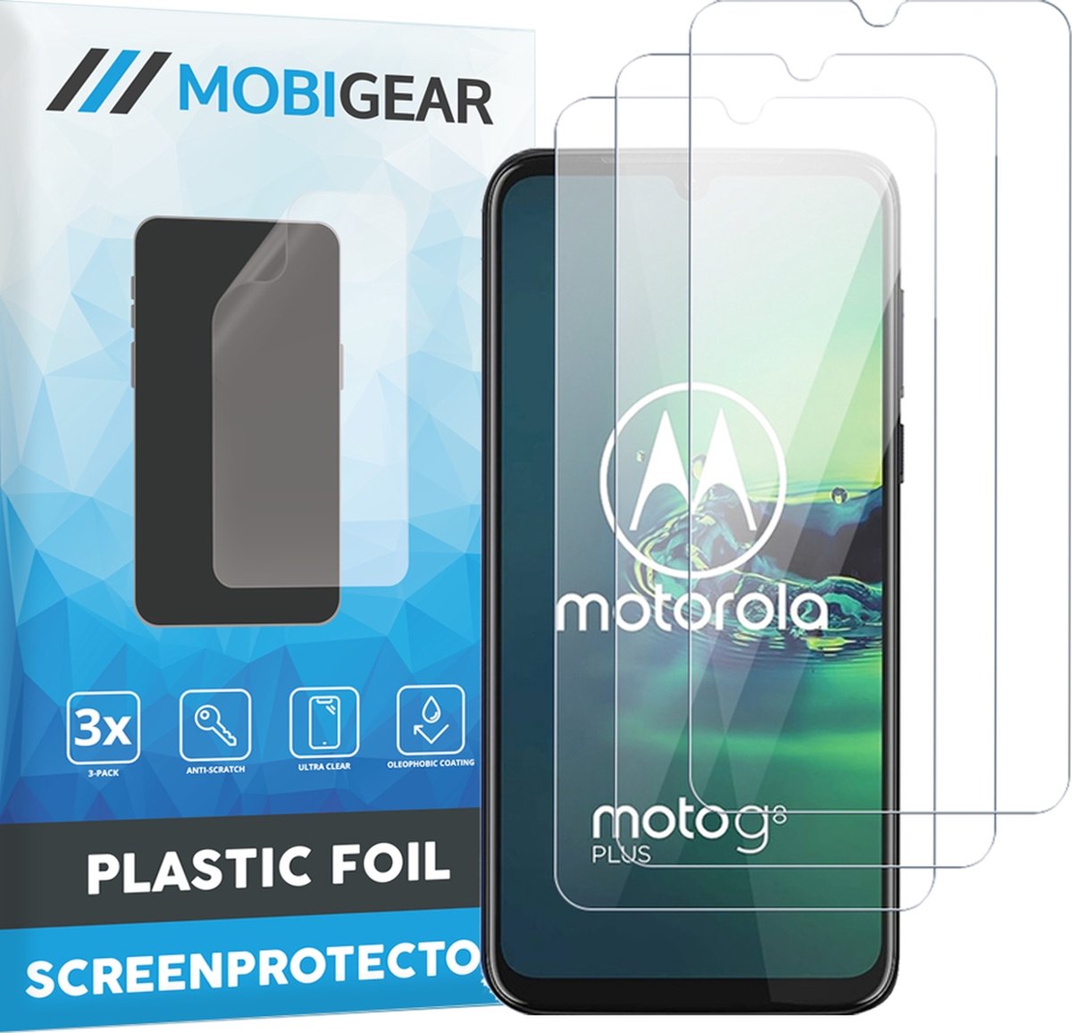 Mobigear Screenprotector geschikt voor Motorola Moto G8 Plus | Mobigear Screenprotector Folie - Case Friendly (3-Pack)