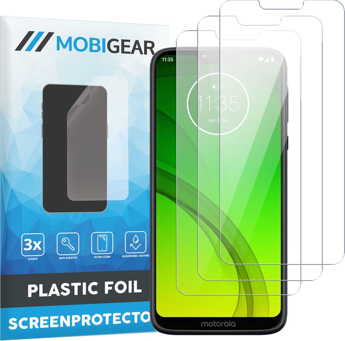 Mobigear Screenprotector geschikt voor Motorola Moto G7 | Mobigear Screenprotector Folie - Case Friendly (3-Pack)