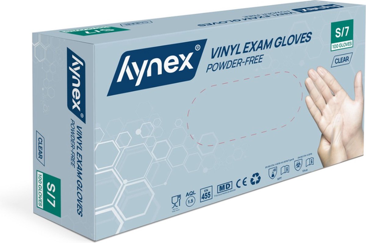 Goedkoopste Hynex Vinyl Handschoenen maat S Poedervrij transparant/ wit 4,5gr MD - 100/box
