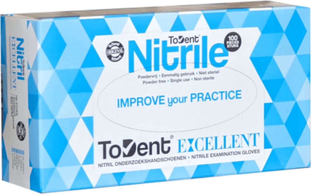 Goedkoopste Todent Nitril handschoen maat L - 100/ds - blauw Poedervrij - 4gr