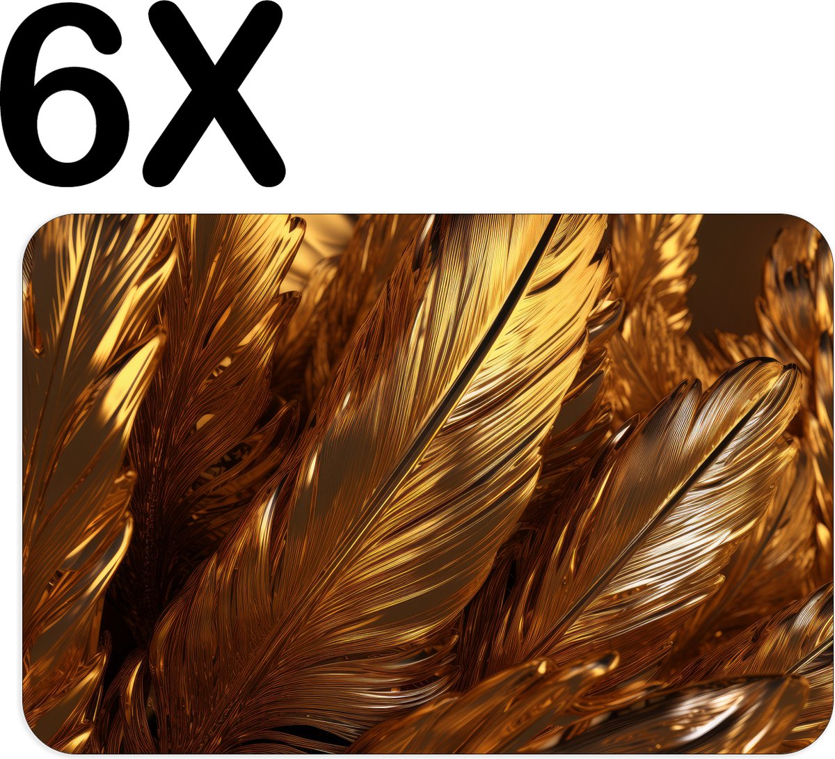 BWK Flexibele Placemat - Gouden Veren - Set van 6 Placemats - 45x30 cm - PVC Doek - Afneembaar