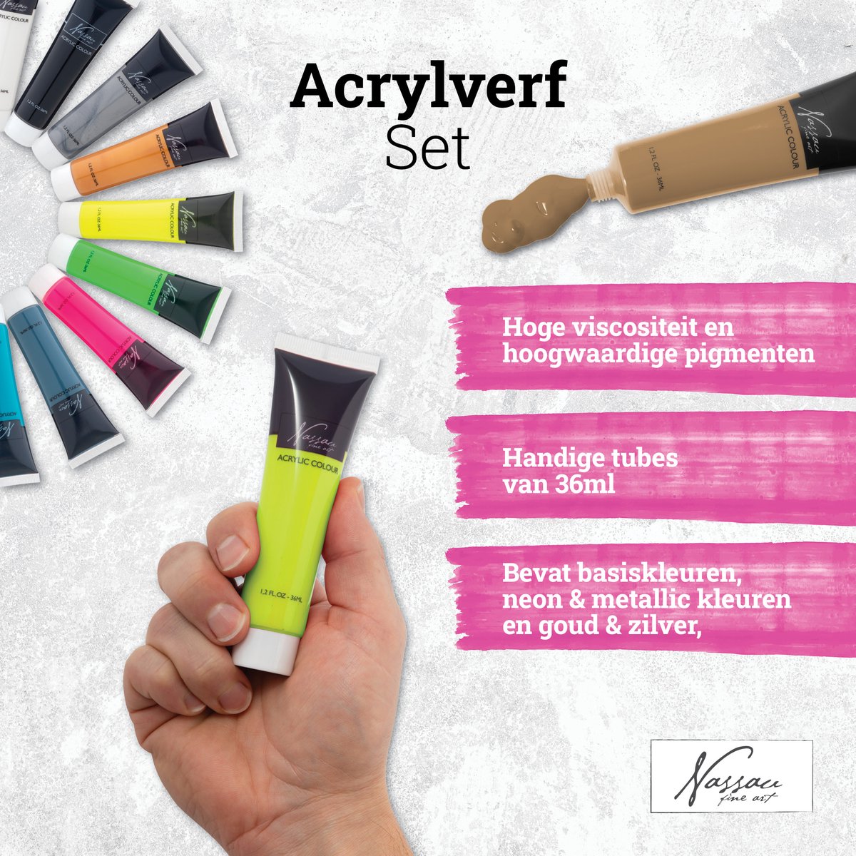 Acrylverf Set 18pcs - Hobbyverf - Basiskleuren - Neon Verf - Metallic Verf - Acrylverf Tubes - 36ml per tube - Schilderen voor kinderen en volwassenen - Acrylverf goud — afbeelding 3