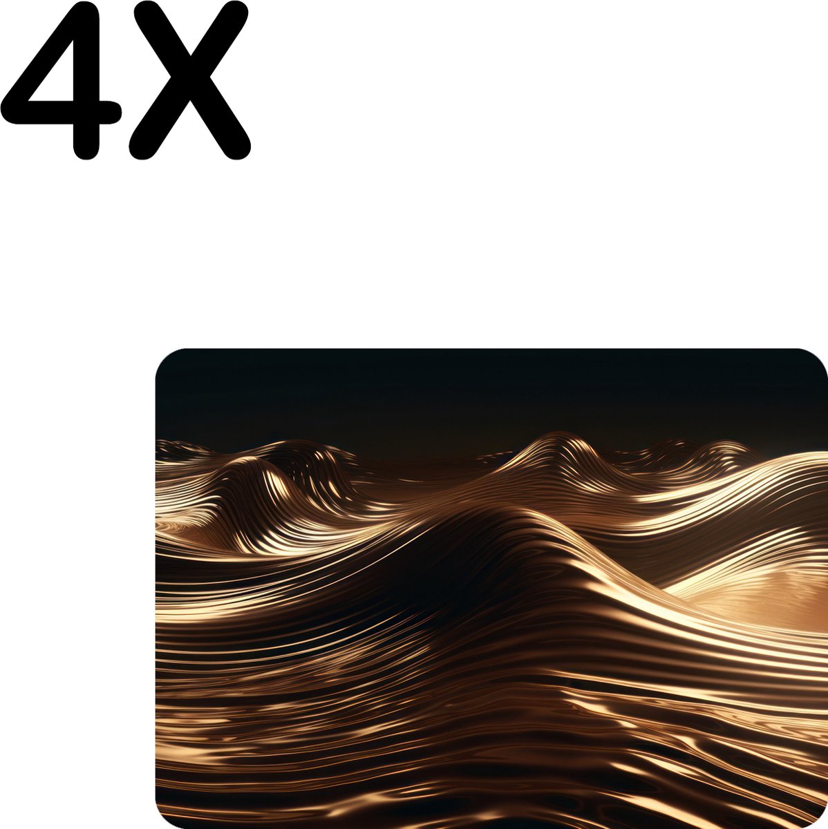 BWK Flexibele Placemat - Gouden Golven - Set van 4 Placemats - 35x25 cm - PVC Doek - Afneembaar
