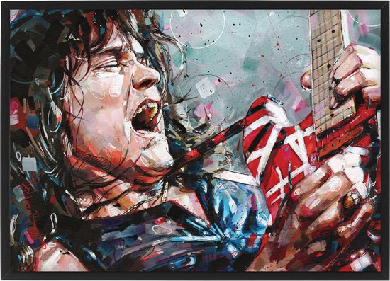Eddie van Halen print 43x30,6 cm (A3) *ingelijst & gesigneerd,