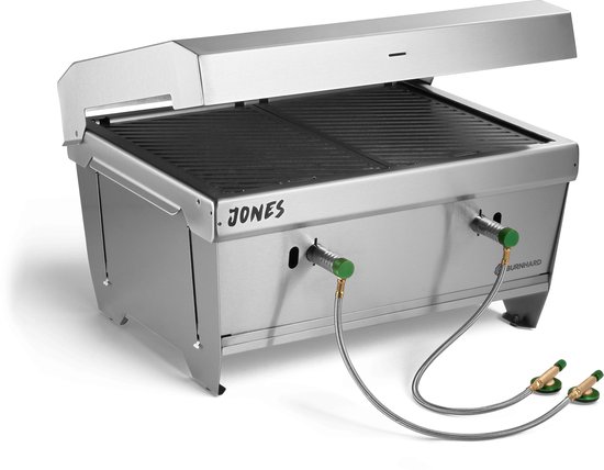 Burnhard Inklapbare 2-Branders Gasbarbecue, 6,4 kW - 500°C - RVS - Incl. tas en multitool - Jones met Deksel