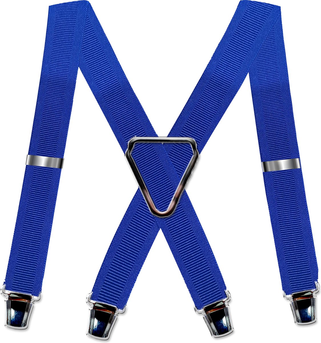 4-point suspenders 'Striped' with wide extra strong sturdy clips Royal Blue