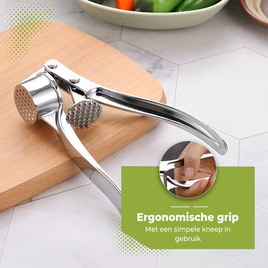 HI NATURE™ Presse-ail en acier inoxydable - Presse-ail/Presse-gingembre - Presse-ail - Presse-ail à poignée ergonomique - Passe au lave-vaisselle | Ovale, argent