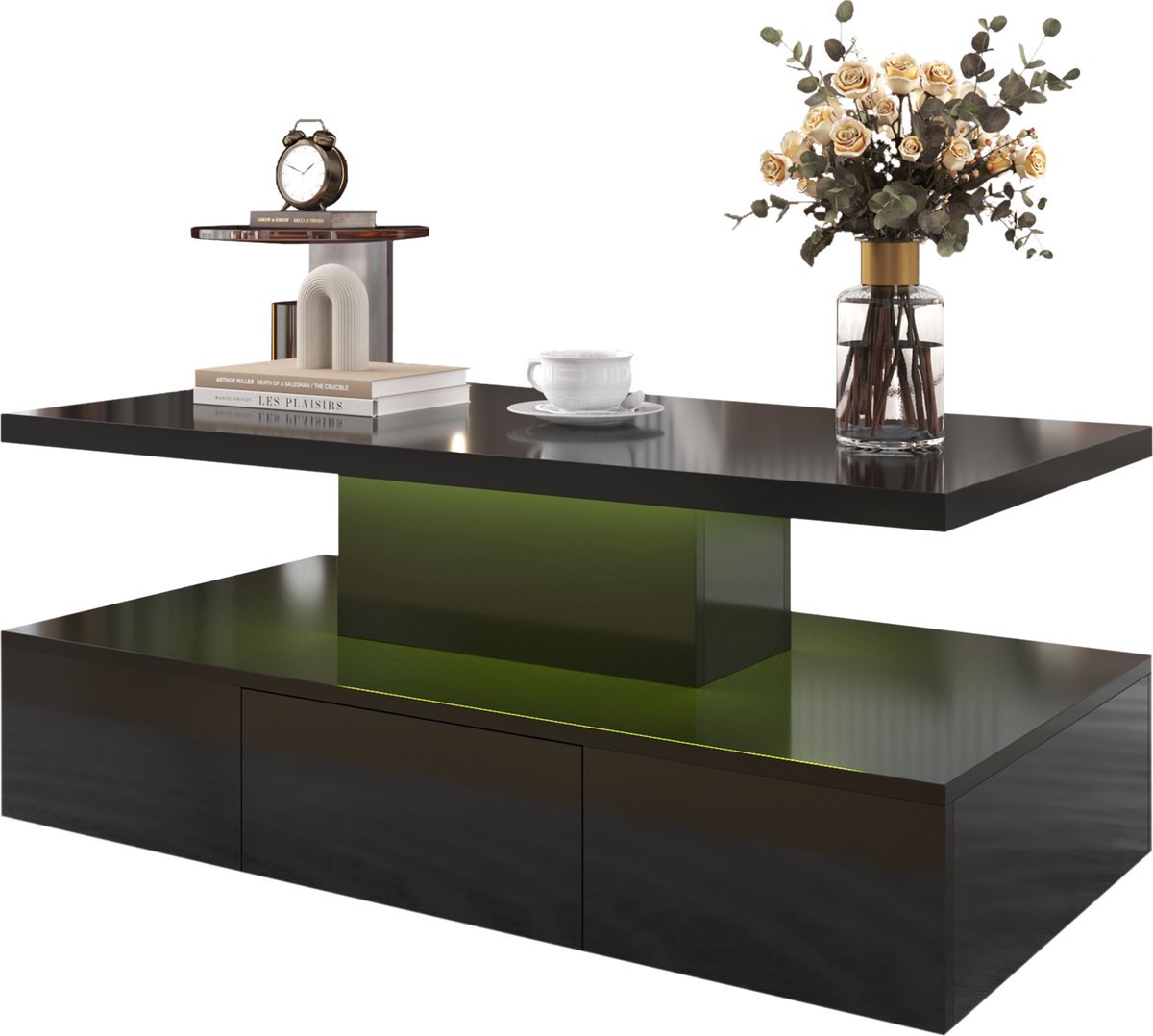 Merax Salontafel Hoogglans - Woonkamer Tafel met LED Verlichting - Zwart