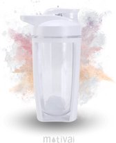 Shakebeker - Motivai® - Wit - Met shakebal - Shaker - 500ml - Motivatie Waterfles - Voor het maken van Shake's - Ook voor supplementen