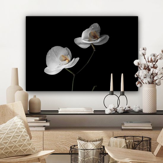 Tableau sur toile Orchidée - Fleurs - Zwart - Wit - Nature morte - 60x40 cm - Décoration murale