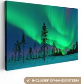 Canvas Schilderij Noorderlicht - Zweden - Boom - 30x20 cm - Wanddecoratie