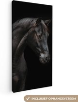 Canvas Schilderij Paard - Dier - Zwart - 20x40 cm - Wanddecoratie
