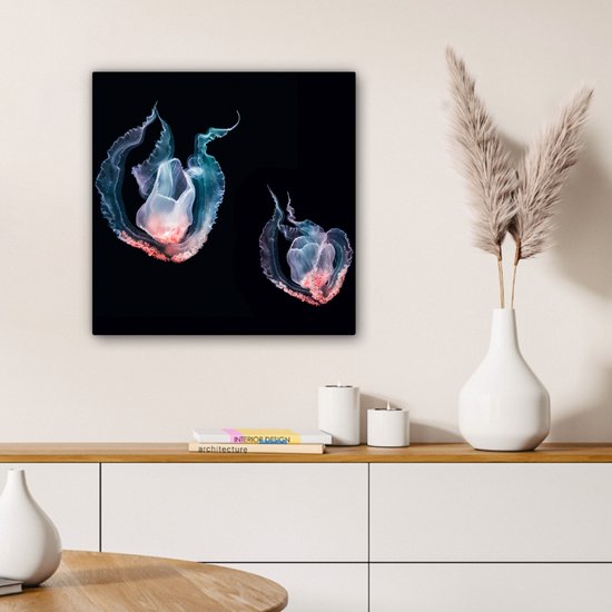Tableau Peinture Méduse - Animaux aquatiques - Zwart - 50x50 cm - Décoration murale