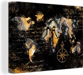 Wanddecoratie Wereldkaart - Marmer - Verf - Kalligrafie - Canvas - 120x90 cm