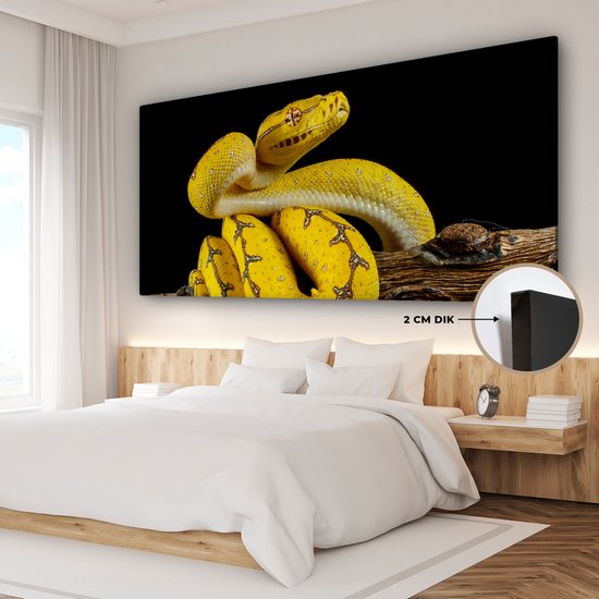 Tableau Peinture Serpent - Branche - Jaune - 160x80 cm - Décoration murale