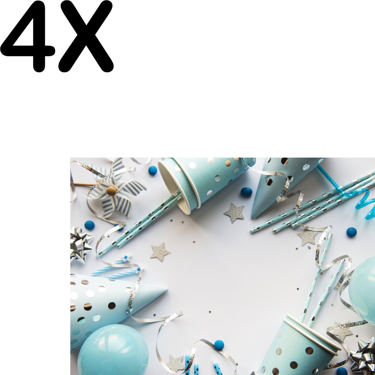 BWK Textiele Placemat - Blauwe Party Achtergrond - Set van 4 Placemats - 35x25 cm - Polyester Stof - Afneembaar
