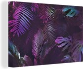 Toile Peinture Jungle - Feuilles - Violet - Vert - 90x60 cm - Décoration murale