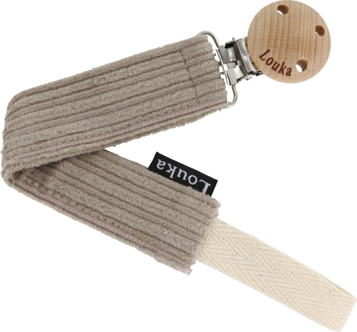 Goedkoopste Louka Speenkoord rib taupe de luxe - houten clip - bruin - speenketting