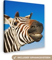 Canvas Schilderij Zebra - Grappig - Kinderen - Kids - Jongens - Meisjes - 50x50 cm - Wanddecoratie