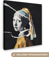 Oude Meesters Canvas - 90x90 - Canvas Schilderij - Meisje met de parel - Goud - Zwart - Wit