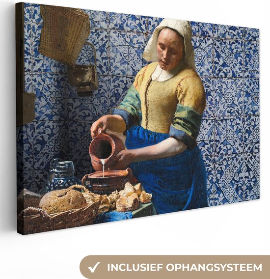 Oude Meesters Canvas - Canvas Schilderij - Melkmeisje - Delfts Blauw - Vermeer