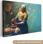Canvas schilderij - Melkmeisje - Amandelbloesem - Vermeer - Van Gogh - Schilderijen op canvas - Foto op canvas - Canvasdoek - Muurdecoratie - Slaapkamer - 60x40 cm - Woonkamer - Kamerdecoratie - Wanddecoratie
