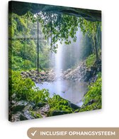 Canvas Schilderij Jungle - Regenwoud - Water - Waterval - Planten - 20x20 cm - Wanddecoratie