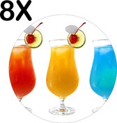 BWK Flexibele Ronde Placemat - Gekleurde Cocktails - Set van 8 Placemats - 40x40 cm - PVC Doek - Afneembaar
