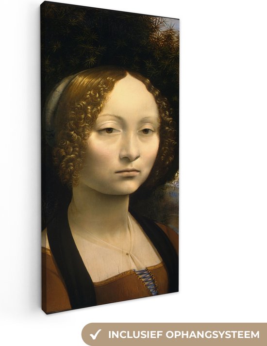Canvas Schilderij Ginevra de' Benci - Leonardo da Vinci - 20x40 cm - Wanddecoratie