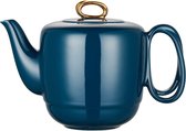 Porseleinen theepot met zeefinzet, theeservies met gedraaid handvat, keramiek voor losse thee, 1000 ml luxe gladde marineblauwe theepot met goudkleurige deksel voor geschenken