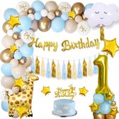 FeestmetJoep® Feestartikelen voor 1e Verjaardag Jungle & dieren - Feestversiering voor 1e Verjaardag - Happy Birthday Ballonnen - Verjaardag Decoraties Blauw en Goud voor Jongens en Meisjes - Blauw en Goudkleurige 1e Verjaardag Feestartikelen