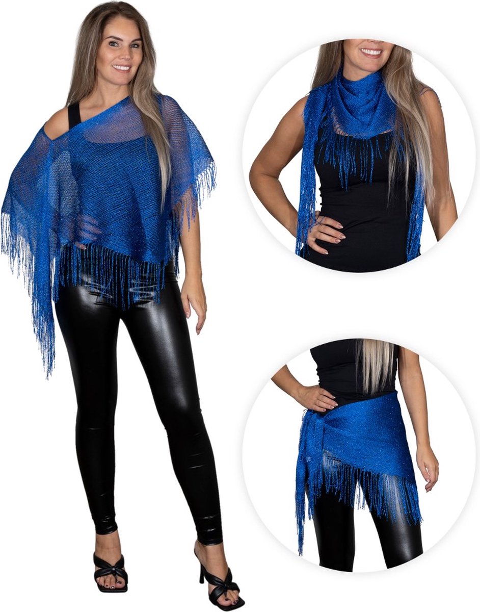 Glitter - sexy beach jurkje - festival poncho - strand topje - pareo - kobalt