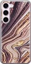 Samsung S23 hoesje - Golden Pink Marble - Marmer - Paars - Soft Case Telefoonhoesje - TPU Back Cover - Casevibes