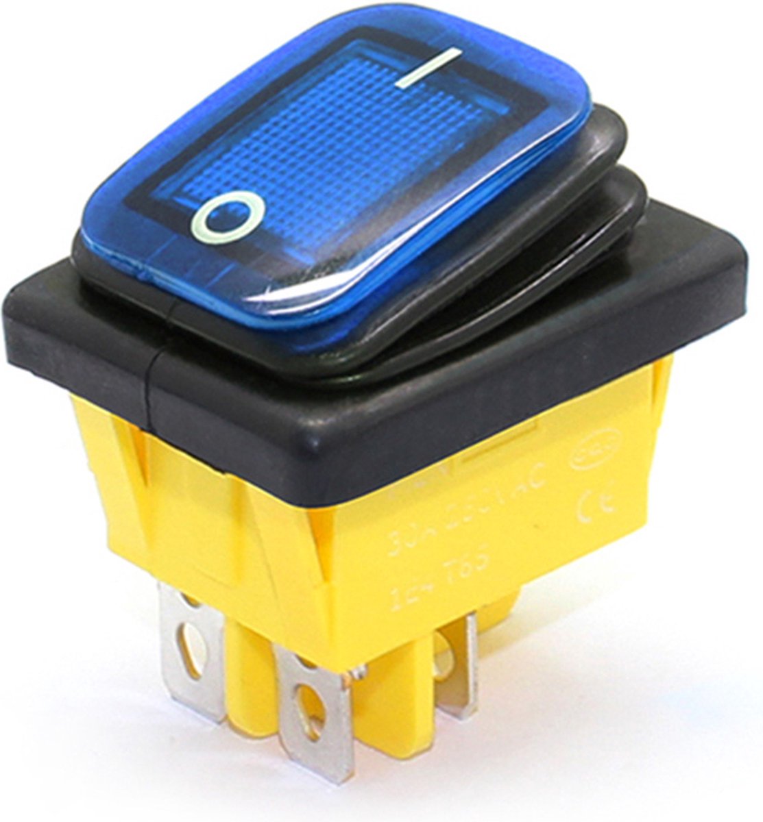 Orbit Electronic® Wipschakelaar ON-OFF - 4-pins - 30x22mm - 30A 250V - Spat Waterdicht - KCD4-201-30 - Blauw