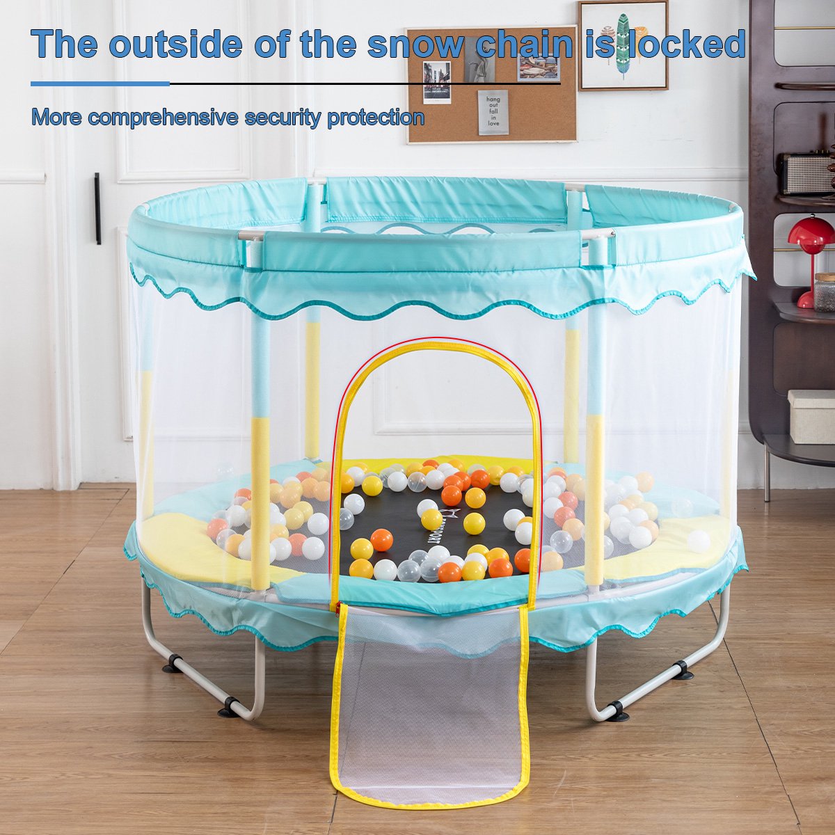 FOXSPORT Kinder Trampoline - Trampoline met Elastieken - Outdoor - Buitenspeelgoed - Trampoline met veiligheidsnet - 110 cm Veiligheidsnet - 150 cm - Blauw — afbeelding 2