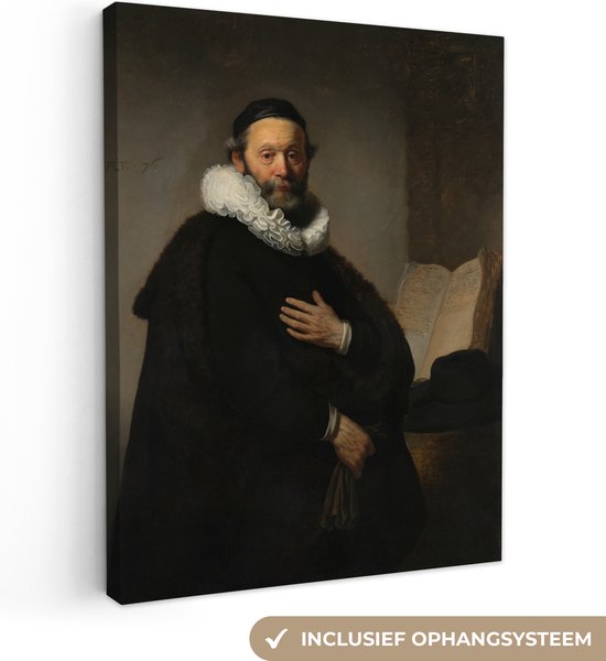 Canvas Schilderij Portret van Johannes Wtenbogaert - Rembrandt van Rijn - 90x120 cm - Wanddecoratie