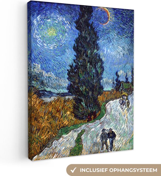 Canvas Schilderij Weg met cipres en ster - Vincent van Gogh - 30x40 cm - Wanddecoratie