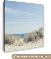 Canvas Schilderij Boot - Zee - Strand - 20x20 cm - Wanddecoratie