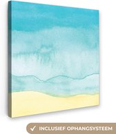 Canvas Schilderij Strand - Zee - Waterverf - 20x20 cm - Wanddecoratie