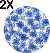 BWK Luxe Ronde Placemat - Blauw met Wit Bloemen Patroon - Set van 2 Placemats - 50x50 cm - 2 mm dik Vinyl - Anti Slip - Afneembaar