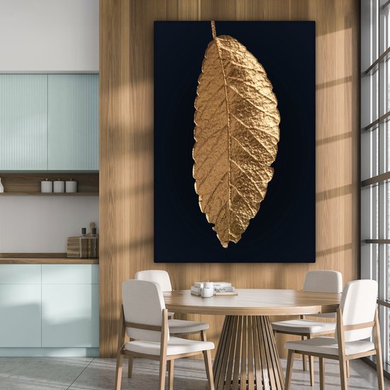 Suspension feuille d'or sur fond noir toile 2cm 120x180 cm - Tirage photo sur toile (Décoration murale salon / chambre) XXL / Groot format!