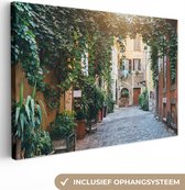 Canvas Schilderij Italië - Straat - Klimop - 90x60 cm - Wanddecoratie